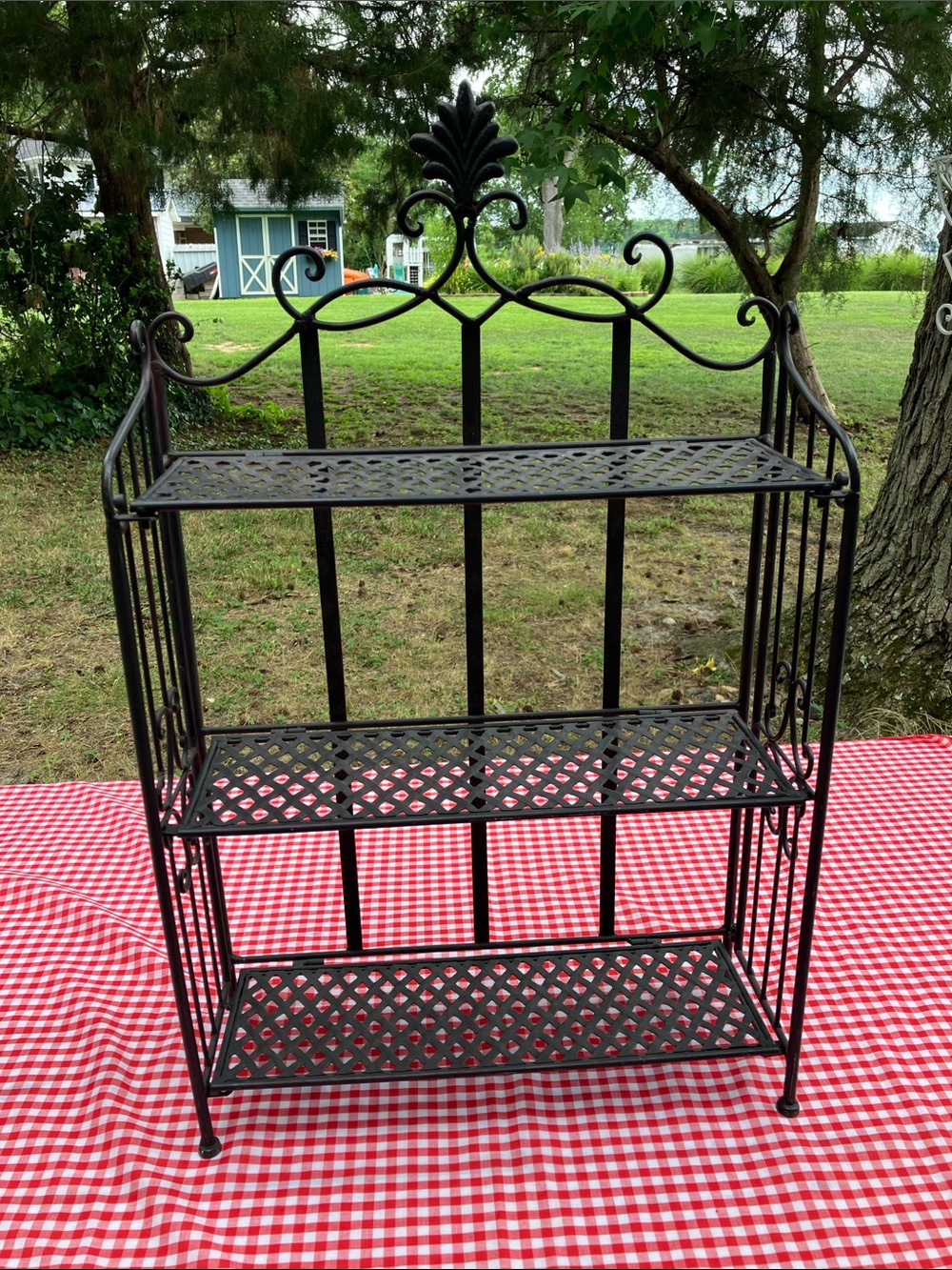 Cast Iron Three Shelf Stand With Lattice Shelves Which Fold Down
